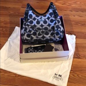 Grey and black coach bag with matching wallet
